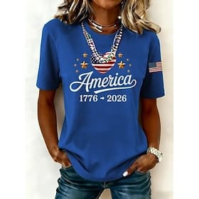 Independence Day American Anniversary Patriotic Women's T Shirt Print Graphic Letter American Flag Vintage Stylish Classic Short Sleeve Crew Neck Long Tops Dai thumbnail 2