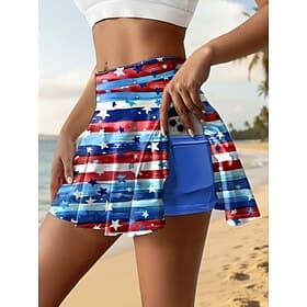 Independence Day PatrioticWomen's Tennis Skirt Fashion Casual Mini High Waist Skirts Graphic Stretchy Daily Beach Blue Pink Purple Green Summer 95%Polyester 5%