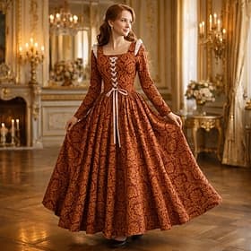 Medieval Renaissance Floor Length Dress Long Sleeves Prince Queen A-Line Fancy Dress Women's Royal Halloween Carnival Masquerade Renaissance Fair LARP Adults'