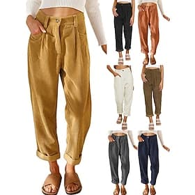 Femmes Pantalons Pantalon en velours côtelé Pantalon décontracté Droit Mode Streetwear Basique Longueur complète Taille haute Uni Avec Poches Confortable Non E