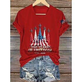 American Independence Day Women's T Shirt Print Graphic Flag Vintage Stylish Classic Short Sleeve V Neck Regular Tops Daily Blue Black White Red Summer Spring thumbnail 5