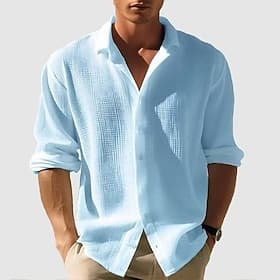 Men's Shirt Waffle Shirt Texture Casual Shirt Button Up Shirt White Long Sleeve Plain Shirt Collar Casual Daily Clothing Apparel Elegant Fashion Casual