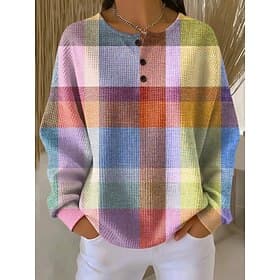 Women's Hoodies Buttons Graphic Geometric Color Block Fashion Casual Print Long Sleeve Crew Neck Regular Tops Casual Street Pink Light Brown Light Purple Summe