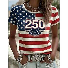 Independence Day American Anniversary Patriotic Women's T Shirt Print Graphic National Flag Vintage Stylish Classic Short Sleeve Crew Neck Regular Tops Daily W thumbnail 2
