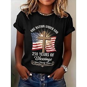 Independence Day American Anniversary Patriotic Women's T Shirt Print Graphic Letter American Flag Stylish Classic Casual Short Sleeve Crew Neck Regular Tops D thumbnail 2