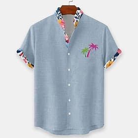 Per uomo Albero di Cocco Piante Tropicali Fiori Camicia hawaiana estiva Camicia con Bottoni Camicia con colletto alla coreana Manica Corta Hawaiano Vacanza al