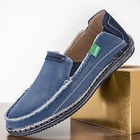 Men's Blue Denim Slip-On Loafers, Hand-Stitched Casual Shoes for Daily Commute, Weekend Outings  Beach Walks