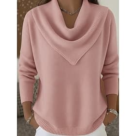 Women's Sweater Pullover Elegant Fashion Streetwear Solid Color Ribbed Cowl Knitted Long Sleeve Regular Tops Knit Daily Outdoor Weekend Black White Spring Fall