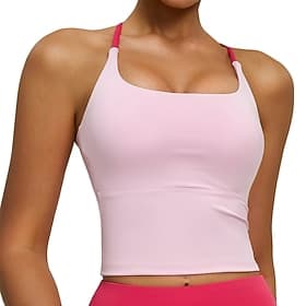 Women's Medium Support Padded Tank Top Running Bra Slim Bra Top Padded Gym Exercise Running Lightweight Elastic Breathable Yellow Pink Blue Solid Colored