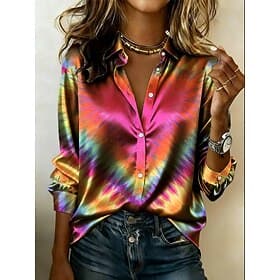 Femmes Chemise Chemise en satin Imprimé Graphique Teinture par nouage Bohème ancien Mode manche longue Col de chemise Hauts Réguliers Quotidien Fête Sortir Fuc