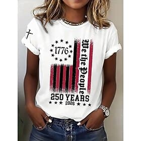 Independence Day American Anniversary Patriotic Women's T Shirt Print Graphic Flag American Flag Stylish Classic Casual Short Sleeve Crew Neck Round Neck Regul