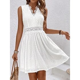 Femmes Mini Robe Robe en Dentelle Robe Blanche Élégant Mode Moderne Extérieur Vacances Sortir Coupe régulière Uni Sans manches Col en V Blanche Été Printemps