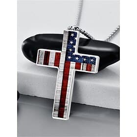 United States 250th Anniversary Men's Stainless Steel American Flag Cross Pendant Necklace, Durable and Stylish, Perfect for Independence Day, US and Casual Ev