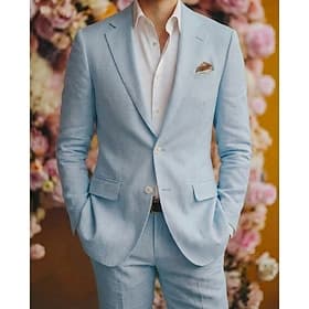 Pour des hommes Costumes en lin Mariage à la plage Occasionnel Jaune Rose Claire Printemps  Été Costume / Tailleur Revers Cranté Mode Léger Couleur Unie Coupe