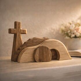 The Wooden Resurrection Cross  Empty Tomb  Wooden Jesus Resurrection Scene Suitable for Religious Home and Office Desk Display, Christian Gift