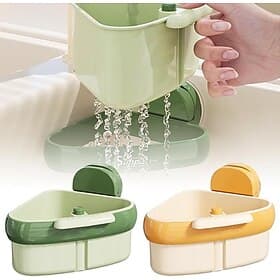 2 Pack Suction Cup Sink Corner Rack,Press Sink Strainer Basket, Automatic Dumping Drainer Basket, Faucet Sponge Holder, Removable Kitchen Sink Storage Organize