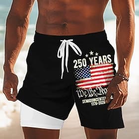 Herren 250. Jahrestag des Unabhängigkeitstages der USA am 4. Juli US Flagge Wir die Leute Gefütterte Shorts 2 in 1 Badeshorts Badeshorts Mittlere Taille Patrio