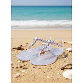 Women's Sparkling Clear Jelly Sandals - Waterproof T-Strap Flip Flops with Iridescent Rhinestones for Beach Vacations, Destination Weddings  Summer Resort Trav