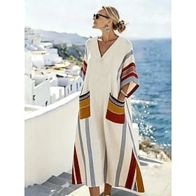 Per donna Abito maxi Vestito Estivo Abito a trapezio Vacanza Casual Boho Spiaggia Uscire Vestibilità comoda Floreale Grafico Geometrico Manica Lunga Scollo a V