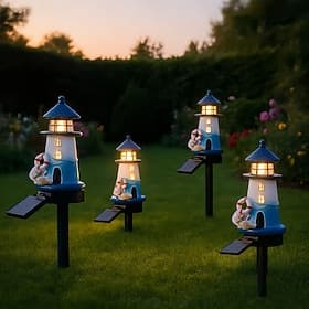 2PCS Solar Outdoor Garden Lights for Villa Courtyard Landscape Resin Lighthouse Design Waterproof Lawn Lights Holiday Yard Walkways Camping Party Decoration