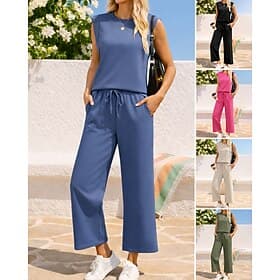 Per donna Set di tute e pullover Tuta da 2 pezzi Abiti da salotto Coulisse con tasca Tinta unita Set di Abbigliamento Sportivo Estate Primavera blu navy Nero A