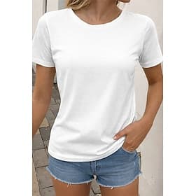 Women's Plus Size T Shirt Tee Solid Color Classic Casual Short Sleeve Crew Neck Regular Tops Daily Going out Black White Pink Dark Gray Apricot Summer Spring