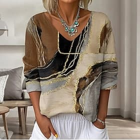 Women's Shirt Ombre Elegant Bohemia Active V Neck Long Tops Daily Holiday Going out Blue Brown Summer Spring
