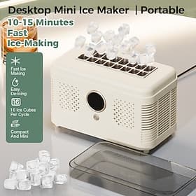 Desktop Mini Ice Maker Machine, Portable Countertop Ice Maker for Home Office RV, 10-15 Minutes Fast Ice-Making, Compact Small Ice Machine with 12/16 Cubes per