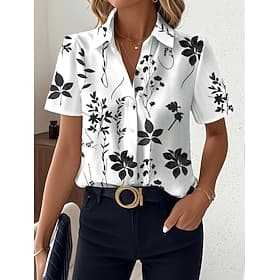 Women's Shirt Short Sleeve Floral Graphic Vintage Tropical Stylish Sleeveless Shirt Collar Regular Tops Daily Blue White Yellow Pink Red Summer Spring