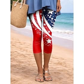 Women's Chinos Leggings Vacation Fashion Streetwear Capris High WaistPantsAmerican Independence Day Graphic American Flag Comfort Soft Comfortable High Elastic