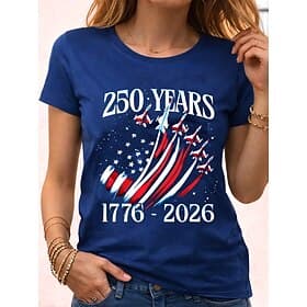American Independence Day Women's T Shirt Print Graphic Letter American Flag Stylish Classic Casual Short Sleeve Crew Neck Regular Tops Daily Blue Black White thumbnail 2
