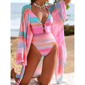 Women's Swimwear One Piece Tankini Monokini Swimsuit Tummy Control High Waist Slim Backless Vacation Beach Wear Solid Color V Neck Sleeveless Bathing Suits