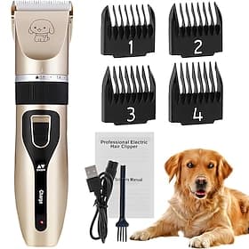 Dog Grooming Clippers - Low Noise Rechargeable Electric Cat Shaver Shears for All Pets, Dog Trimmer with 4 Guard Combs