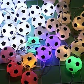 1 Stück 2 m lange Lichterkette mit 10 LEDs in Fußballform – LED-Innenbeleuchtung mit Batteriefach, warmweißes, weißes und farbiges Licht zur Dekoration von Woh