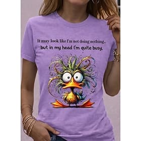 Women's T Shirt Funny Humor Quotes Print Graphic Animal Letter Stylish Classic Casual Short Sleeve Crew Neck Round Neck Regular Tops Daily Weekend Light Beige