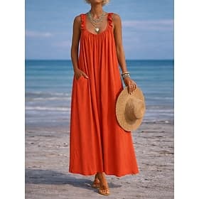 Women's Maxi Dress Linen-feel Dresses Sundress Casual Dress Slip Dress Fashion Basic Modern Daily Vacation Loose Fit Plain Sleeveless U Neck Blue Black Yellow