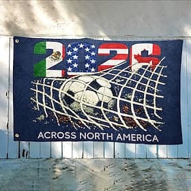 2026 Soccer Themed Banner Flag for North America, Showcasing Flag Motifs and Soccer Ball in Net Design, Versatile Wall Decor for Sports Lovers