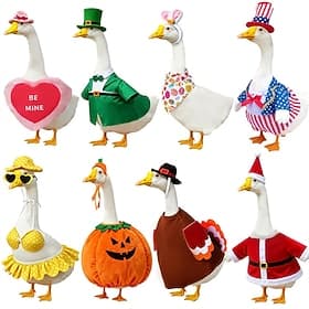 8 Set Holiday Porch Goose Outfits All Seasons Bundle for Valentine St. Patrick Easter Summer 4th of July Fall Halloween Christmas - Lawn Porch Goose Clothing f