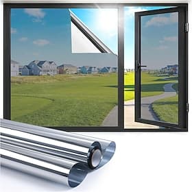 One Way Window Privacy Film, Window Tint for Home with Tools, Static Cling Removable, UV Sun Heat Blocking Reflective Mirror Film, See Out Not in, Silver