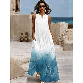 Mujer Vestido maxi Vestido de verano Vestido de una línea Vacaciones Casual Boho Diario Festivos Holgado Floral Graphic Sin Mangas Escote en Pico Blanco Verano