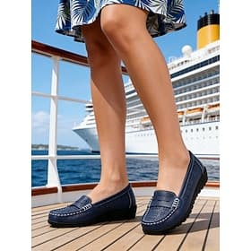 Women's Soft Faux Leather Moccasin Loafers with Breathable Cutout Design, Lightweight Comfort Walking Shoes for Cruise Travel, Resort Streets  Everyday Vacatio