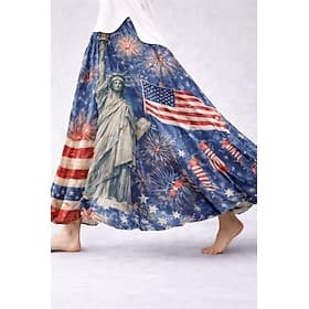 Damen Urlaubsrock Elegant Mode Lässig Maxi Hohe Taille Röcke Grafik Tasche Druck Mikroelastisch Täglich Urlaub Blau Rote Sommer