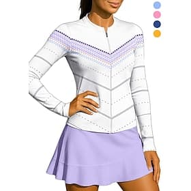 Women's Geometric Sport Shirt Tennis Shirt Tennis Top Long Sleeve Zipper Floral UPF50 UV Resistant High Elasticity Moisture Wicking Breathable Volleyball Tenni