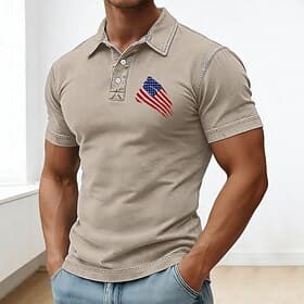 4th of July 2026 250th Men's American US Flag Polo Shirts Acid Wash Shirt 100% Cotton Short Sleeve Polo Shirts Collared Shirts Casual Outdoor Holiday 3D Print