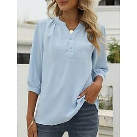 Women's Blouse Buttons Solid Color Elegant Stylish Casual 3/4 Length Sleeve V Neck Regular Tops Daily Blue Sage Green Black White Pink Summer Spring Fall