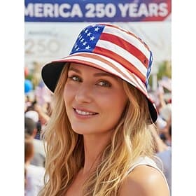 Women's Patriotic Printed Polyester Bucket Hat Wide Brim Sun Hat for US 250th Anniversary, Independence Day, Casual Daily Wear  Travel Vacation