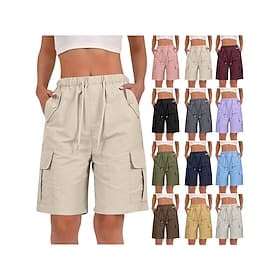 Women's Bermuda Shorts Cargo Shorts Chinos Shorts Vacation Streetwear Casual Short Medium Waist Plain Drawstring Pocket Comfortable Inelastic Daily Outdoor Vac