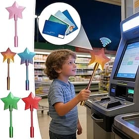 Magic Star Wand Contactless Payment Accessory, NFC Credit Card Holder for Tap to Pay, Fun Shopping Gadget for Kids and Adults, Portable RFID Payment Tool, Crea