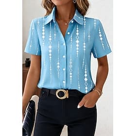 Women's Shirt Short Sleeve Graphic Geometric Vintage Tropical Stylish Sleeveless Shirt Collar Regular Tops Daily Blue Pink Purple Gray Summer Spring