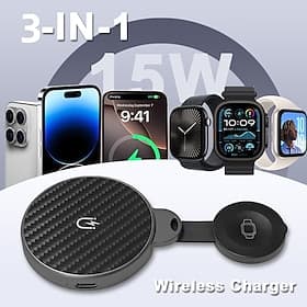 Two-in-One Wireless Charging Station - Rapid Electromagnetic Folding Portable Charging Station - Suitable for iPhone 16, 15, 14 Pro, Apple Watch, Airpods